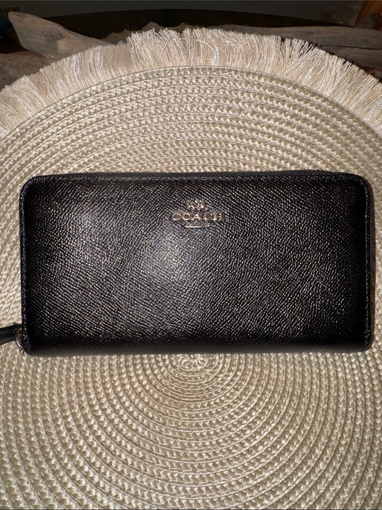 Coach Handbags - Coach Black Zip-Around Leather Wallet with Gold Logo